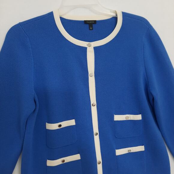Talbots Grace Cardigan Blue Sz Large Classic Lady Like Button Front Sweater - Picture 3 of 11